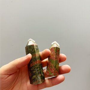Set of Two Unakite Red Green Crystal Point Tower